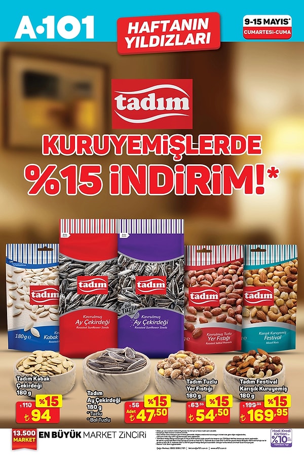 Tadım kuruyemişlerde %15 indirim!