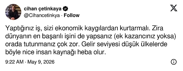 "Gelir seviyesi düşük ülkelerde böyle nice insan kaynağı heba olur."