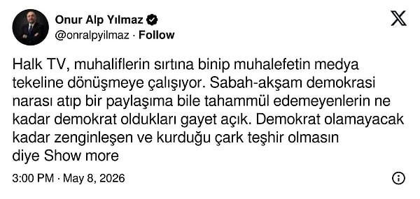 "Kurduğu çark teşhir olmasın diye çabalayan bir patron kanalı."