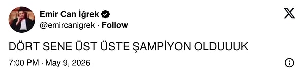 Fanatik Galatasaraylı Emir Can İğrek'ten paylaşım gecikmedi.