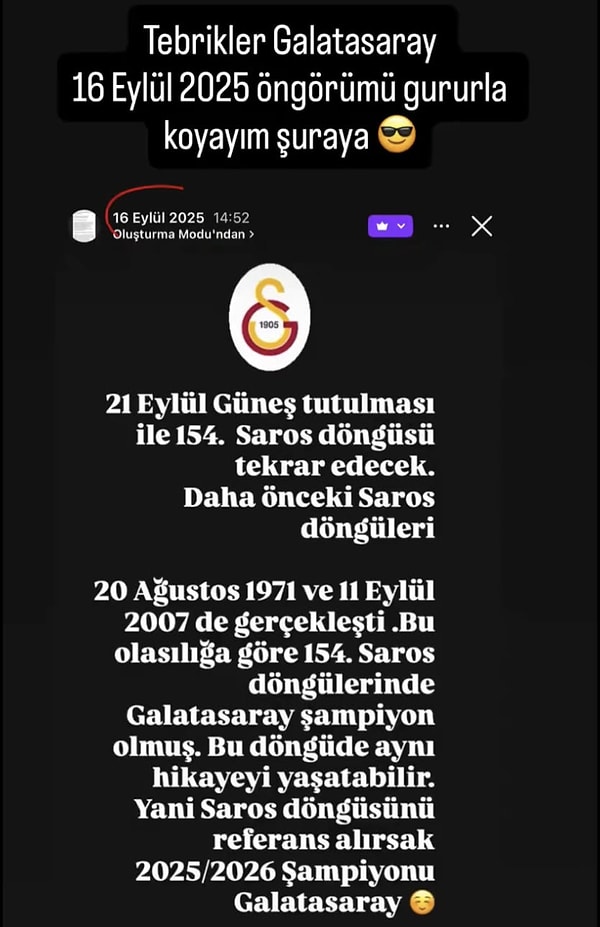 Dinç, 16 Eylül 2025 tarihinde yaptığı paylaşımda, 21 Eylül’deki Güneş tutulmasıyla birlikte 154. Saros döngüsünün tekrarlanacağına dikkat çekmişti.