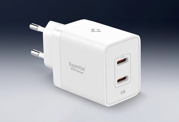 Spigen 47W Çift Portlu Hızlı Şarj Aleti, GaN Pro teknolojisiyle ısınmadan ultra hızlı şarj imkanı sunuyor.