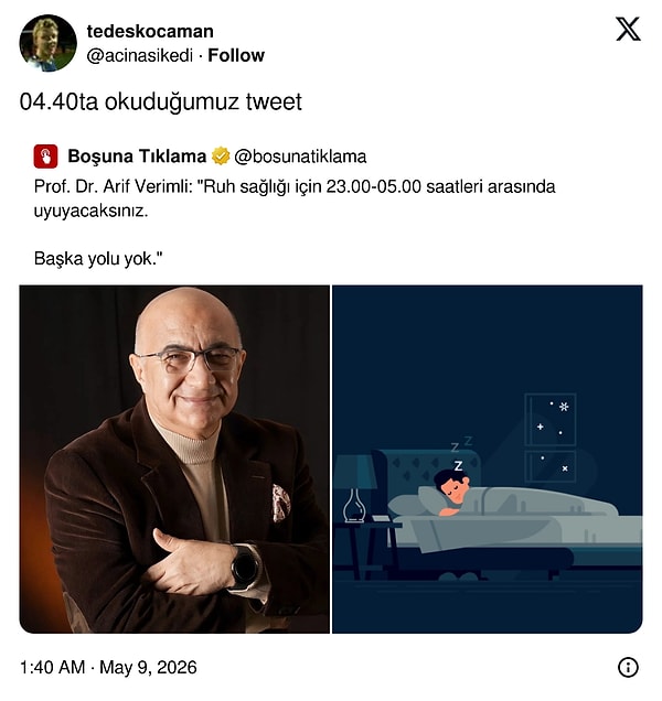 Geçtiğimiz güne Arif Verimli'nin gececileri üzen paylaşımları damga vurmuştu.