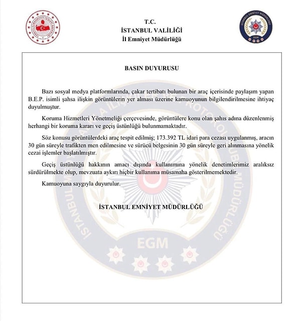 Paylaşımın ardından Emniyet resmi açıklama yapmıştı.