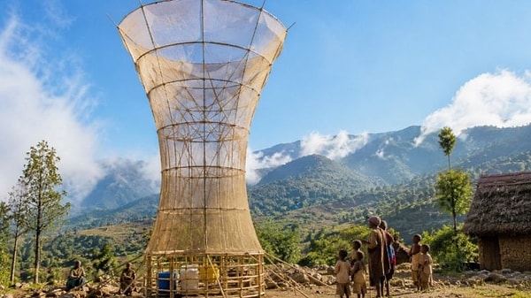 İtalyan mimar Arturo Vittori tarafından geliştirilen “Warka Water” adlı bambu kule, atmosferdeki nemi içme suyuna dönüştürme amacıyla tasarlanan yenilikçi bir sistem olarak öne çıkıyor.