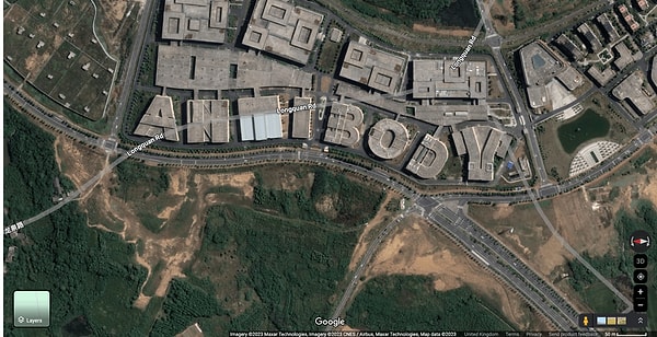 When viewed from above, buildings in China spell out 'antibody'.