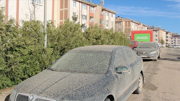 Mud can accumulate on vehicles and windows.