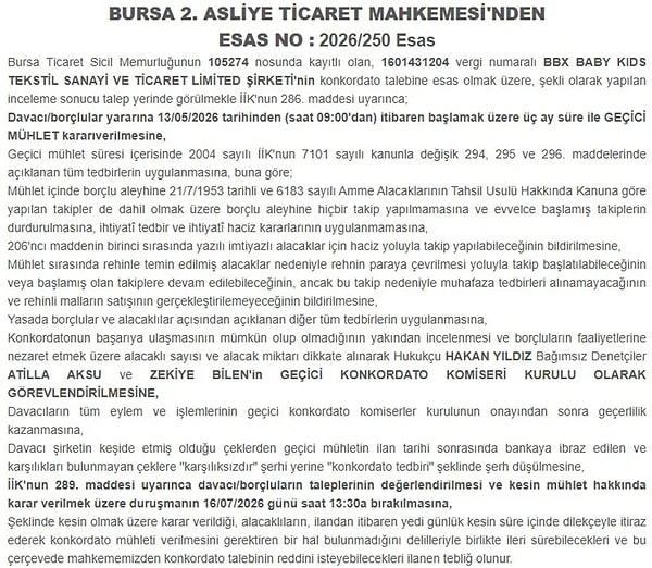 Bursa tekstil sektörünün köklü çınarlarından biri daha ekonomik dalgalanmalara dayanamayarak koruma kalkanı talep etti.
