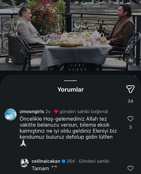 İşte Celil Nalçakan'a attığı yorumla gözdağı veren seyircinin yazdıkları: