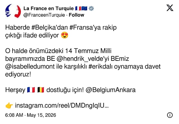 Fransa Büyükelçiliği ise "Erik Dalı düellosuna" davet etti.