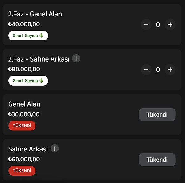 Bilet fiyatları 30 bin TL'den başlıyor, 80 bin TL'ye kadar çıkıyor.