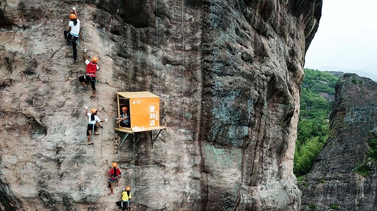 Shop Opened on 120-Meter Cliffside so Climbers Do not Go Thirsty