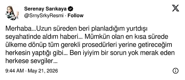 Ancak Serenay Sarıkaya bu kez kariyeri ya da ilişkisiyle değil, 21 Mayıs Perşembe günü gündeme düşen yasaklı madde soruşturmasıyla konuşulmaya başlandı.