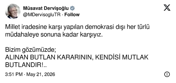 İYİ Parti Genel Başkanı Müsavat Dervişoğlu'nun paylaşımı 👇