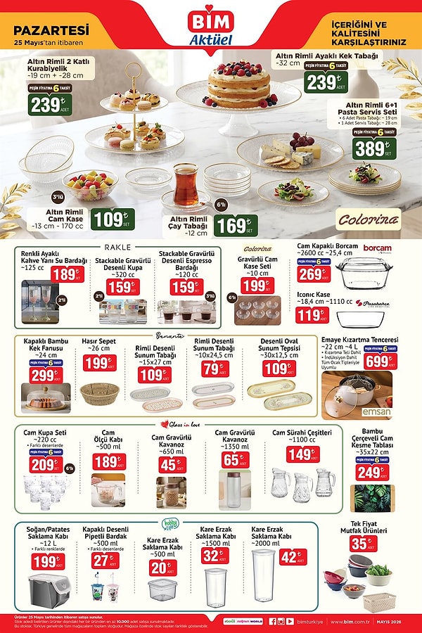 Colorina Altın Rimli Cam Kase 109 TL
