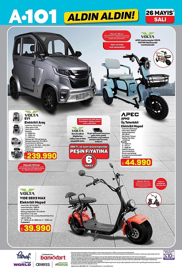 APEC APM2 Üç Tekerlekli Elektrikli Moped 44.990 TL