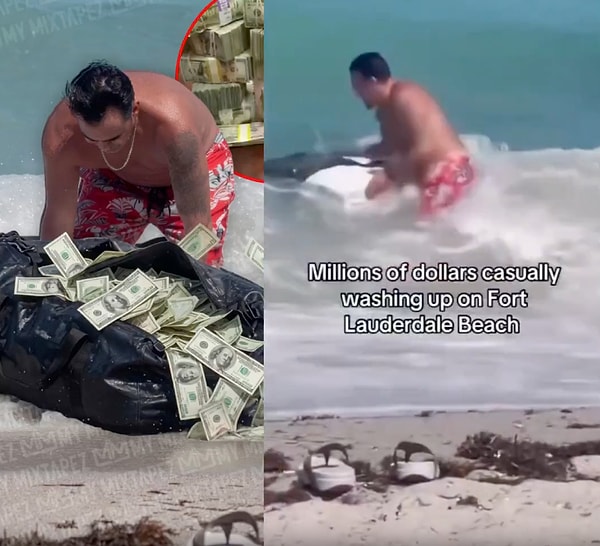ABD'nin turistik bölgelerinden Fort Lauderdale sahilinde yürüyüşe çıkan bir bölge sakini, dalgaların arasında sürüklenen çöp poşetlerine benzer cisimler fark etti.