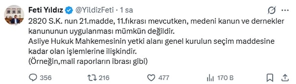 Feti Yıldız daha sonra paylaşımını sildi.