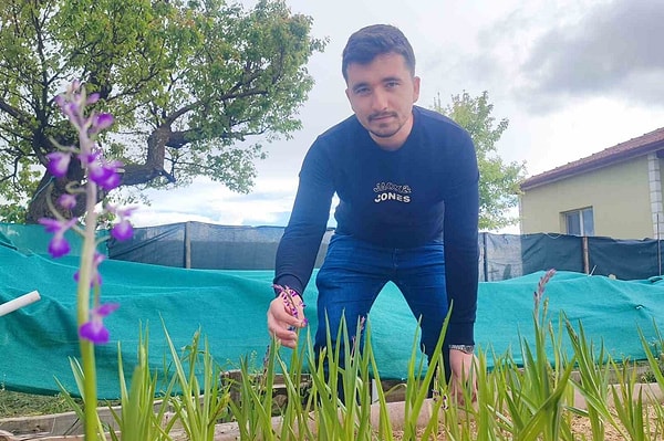 Yozgat'ta yaşayan 26 yaşındaki genç girişimci Emre Sarıaslan, köydeki aile bahçesinde başlattığı salep üretim denemesiyle dikkat çekiyor.