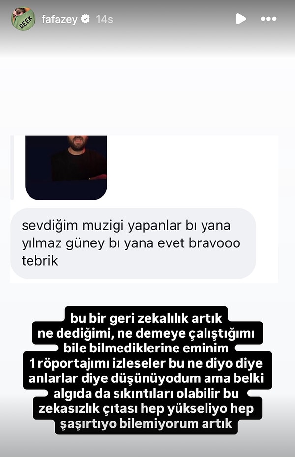 "Sevdiğim müziği yapanlar bir yana Yılmaz Güney bir yana evet bravo" yorumunun ardından Farah Zeynep Abdullah takipçisine sert çıktı.
