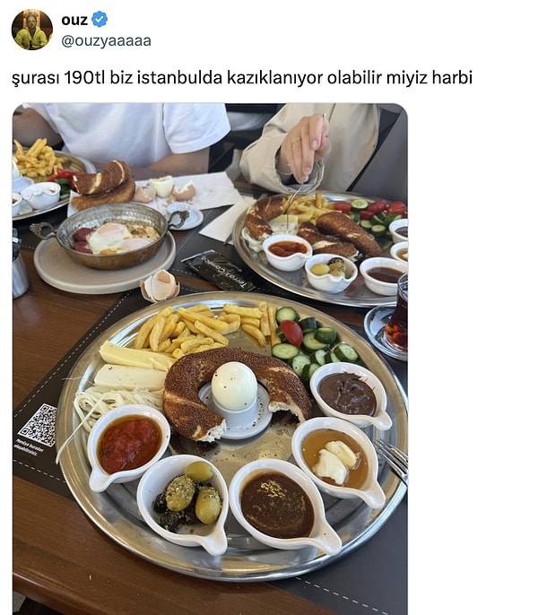 Bir X kullanıcısı Denizli'de yaptığı kahvaltıyı paylaştı.