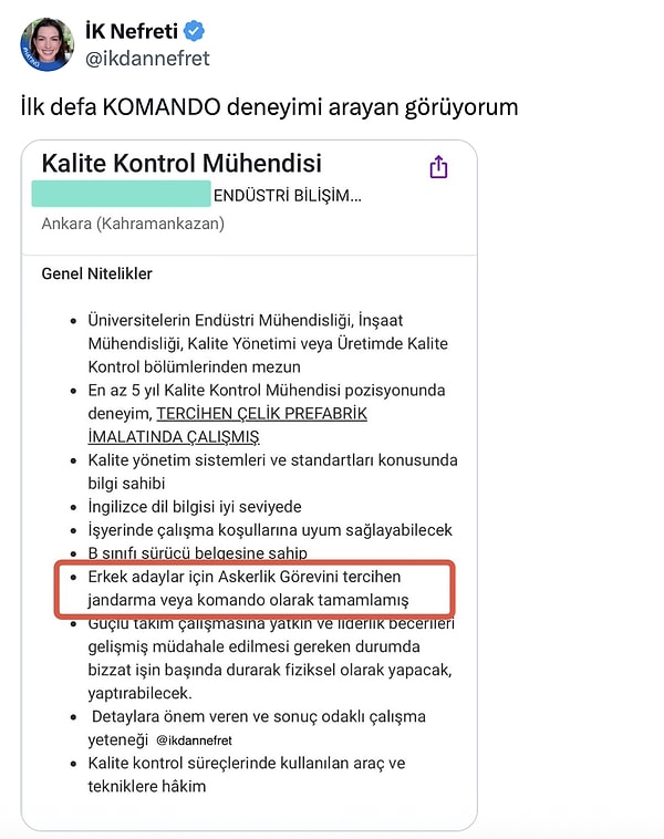 İlanda geçen ve dikkat çeken o detay şu şekilde: