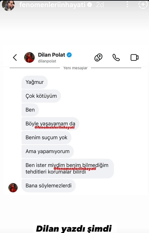 Ortaya çıkan bir başka mesajlaşmada ise Dilan Polat'ın Can Polat'ın hayatını kaybetmesinin ardından yaptığı açıklamalar dikkat çekti.