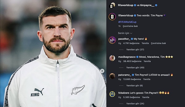 İşler öyle bir raddeye vardı ki 55 milyon takipçili resmi Dünya Kupası hesabı da Tim Payne için kolları sıvadı.