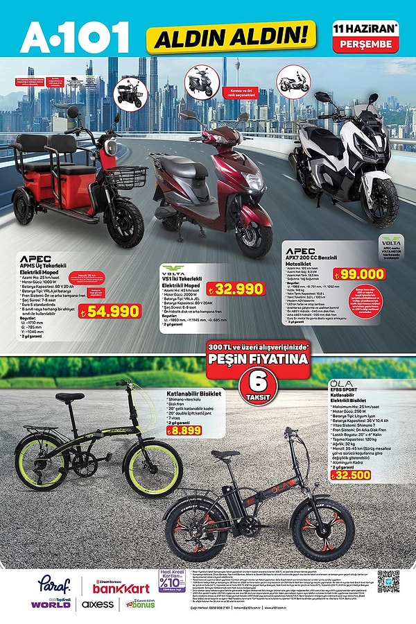 APEC Üç Tekerlekli Elektrikli Moped 54.990 TL
