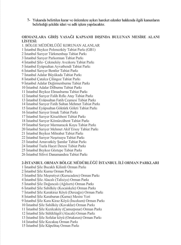 Valiliğin paylaştığı liste şöyle: