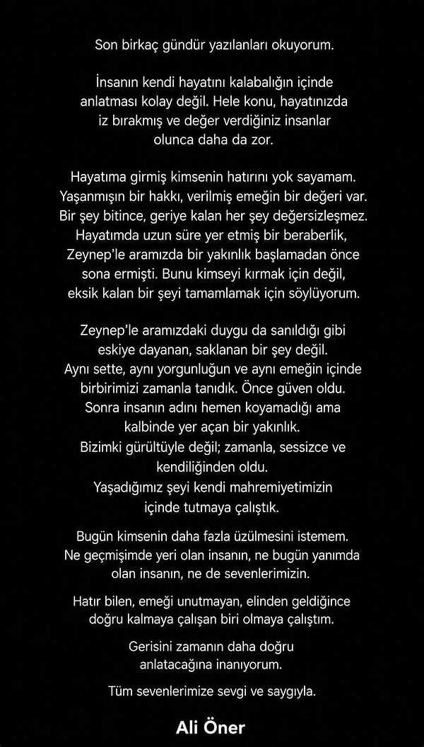 İşte Taşacak Bu Deniz'in Gökhan'ı Ali Öner'in Zeynep Atılgan'la ilişkisi hakkındaki o açıklaması: