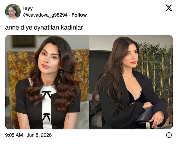 Sezon bitmişken X'te bir kullanıcı Nesrin Cavadzade'nin Daha 17 dizisinde liseli annesi olması ve Deniz Baysal'ın Taşacak Bu Deniz'de 20 yaşında bir genç kadının annesi olmasını hatırlattı.