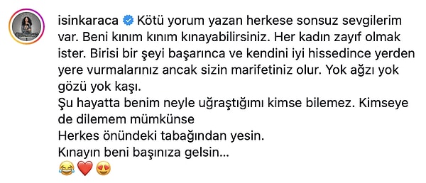 In the face of incoming criticism, Işın Karaca, who is known for her unique style, made a statement that drew attention. The artist, who described her weight loss as a "size 36 victory", addressed her critics with the following words: