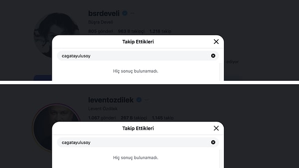Büşra Develi ve Levent Özdilek, Çağatay Ulusoy'u takipten çıkan isimler oldu.