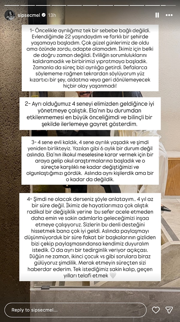 Çiftin yeniden bir araya gelmesi sosyal medyada büyük yankı uyandırırken, Ecmel Kılıç da merak edilen sorulara sessiz kalmadı.
