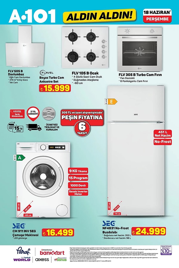 Flavel Beyaz Turbo Cam Ankastre Set 15.999 TL