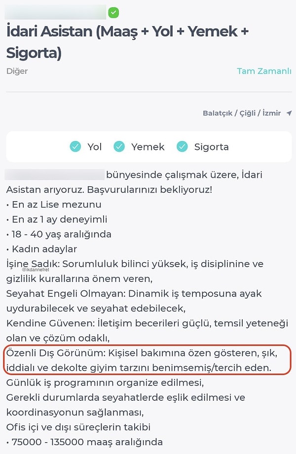 İş başvuru sitelerinde birbirinden ilginç şartlar görmemiz son derece mümkün.