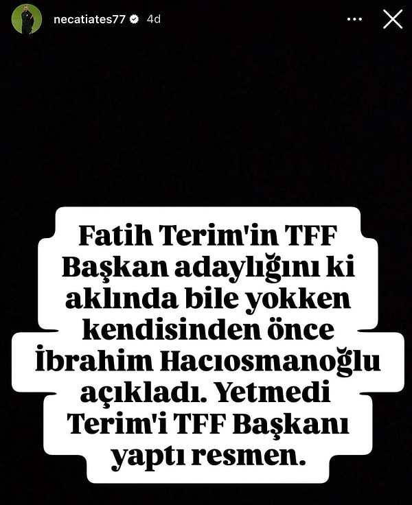 Bir dönem Fatih Terim’in Galatasaray’da yardımcı antrenörlüğünü yapan Necati Ateş, bu açıklamalar üzerine paylaşımda bulundu.