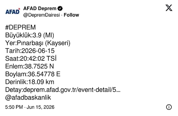 Kayseri’nin Pınarbaşı ilçesinde yaşanan deprem fırtınası devam ediyor.