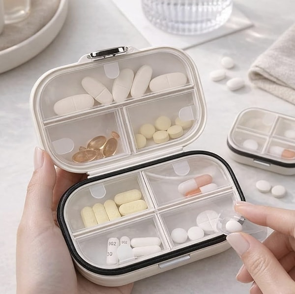 Seyahatlerde ilaç ve vitamin takviyelerini düzenli tutmayı sağlayan Busstier taşınabilir ilaç kutusu!