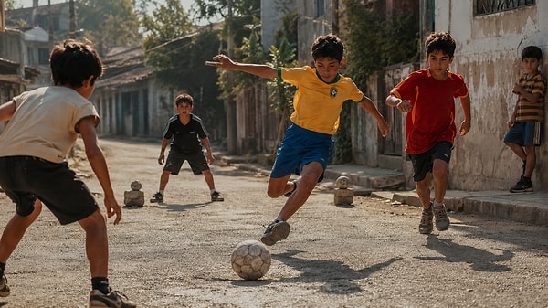 3. Sokakta “Ben Ronaldoyum”, “Ben Beckham’ım” diyerek top oynayan çocuklar