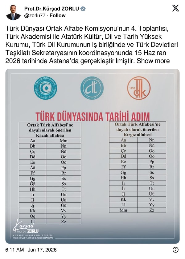 Kürşad Zorlu's post reads as follows: