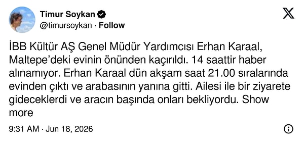 Gazeteci Timur Soykan'ın paylaşımı