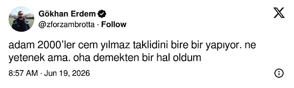 Özellikle Cem Yılmaz'ın 90'lar sonu ve 2000'ler başında takip edenler taklidi beğendi.
