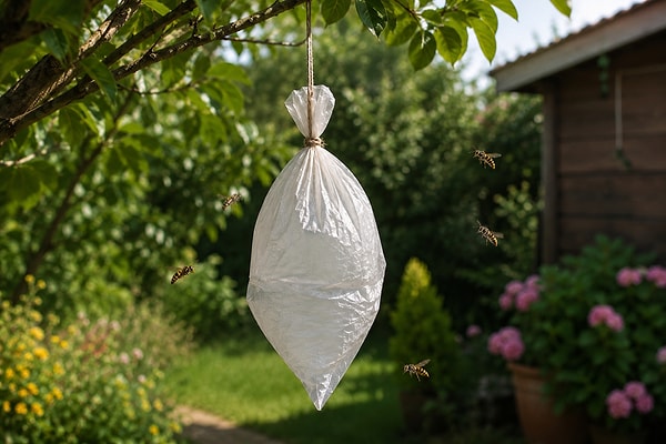 All you need to do is hang this mock bag nest you've crafted in a tree in your garden, near your shed, on your balcony, or on the ceiling of your garage.