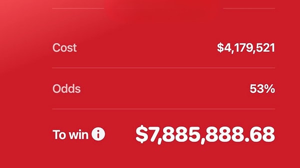 Türkiye maçı kazanamazsa bir kullanıcı yaklaşık 8 milyon dolar kazanacak.