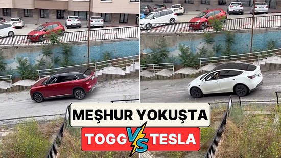 Son Dönemde Viral Olan Ankara'nın Meşhur Dik Yokuşunda Bu Sefer Togg ve Tesla Yarıştı