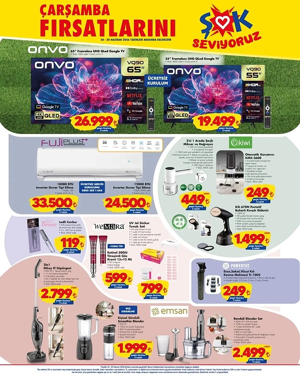Onvo 65" Frameless UHD Qled Google Tv 26.999 TL