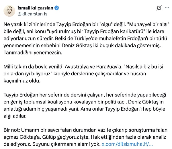 Yeni Şafak yazarı İsmail Kılıçarslan "Umarız soruşturma açılmaz" yorumunda bulundu.