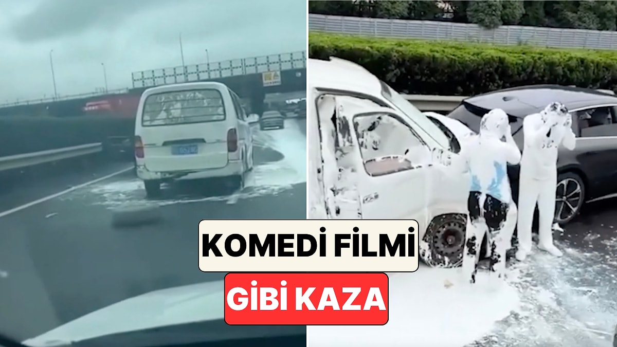 Şanghay’da Komedi Filmi Gibi Kaza: Boya Taşıyan Kamyon Kaza Yapınca Yolcular Boyaya Bulandı